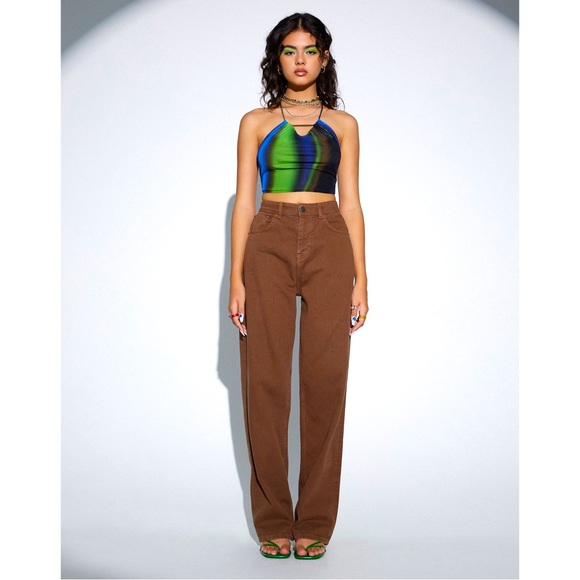 Wide Leg Parallel Jeans in Rich Brown - Picture 1 of 3